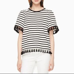 Kate Spade Striped Black and White Tassel Top